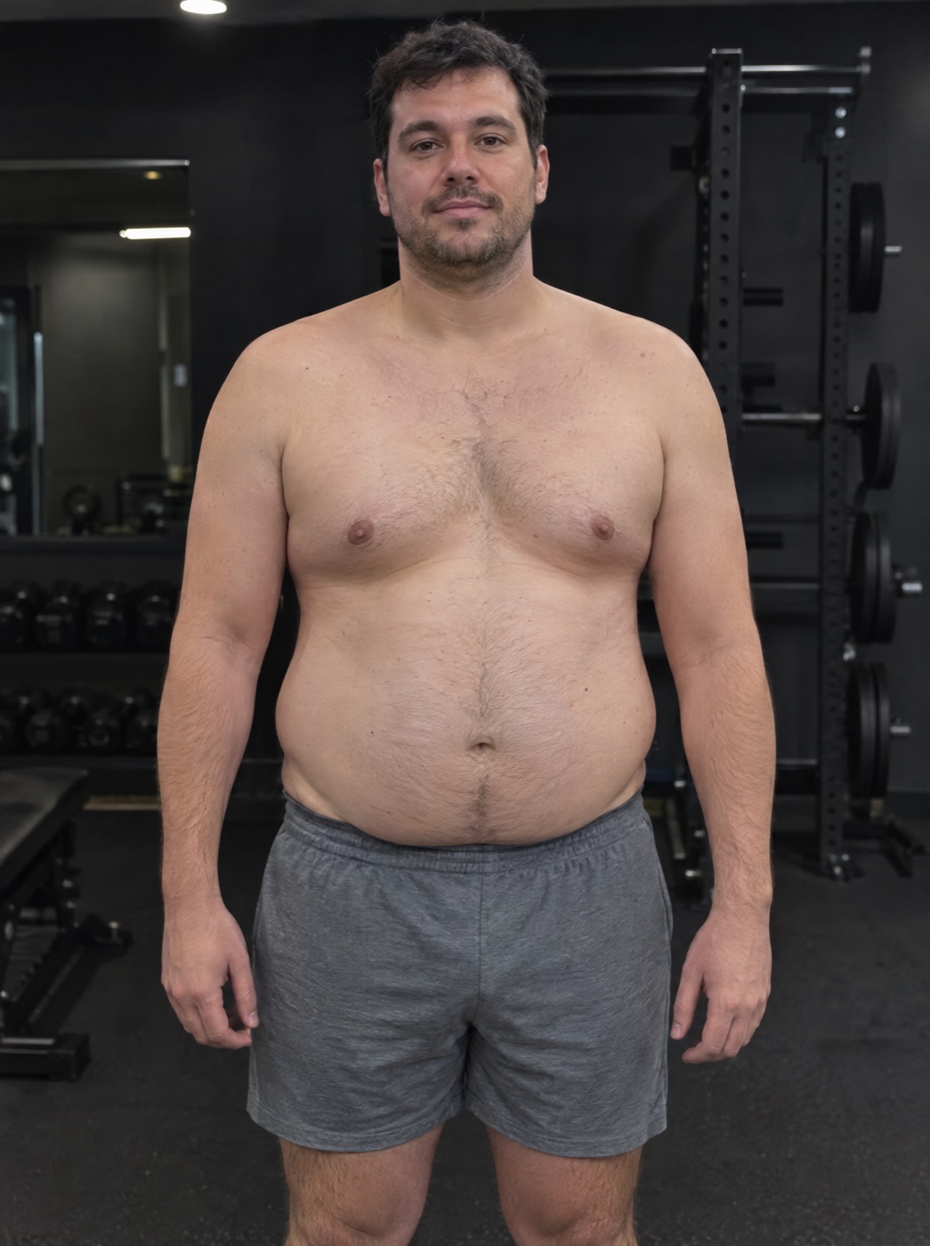 A man at the start of training, overweight